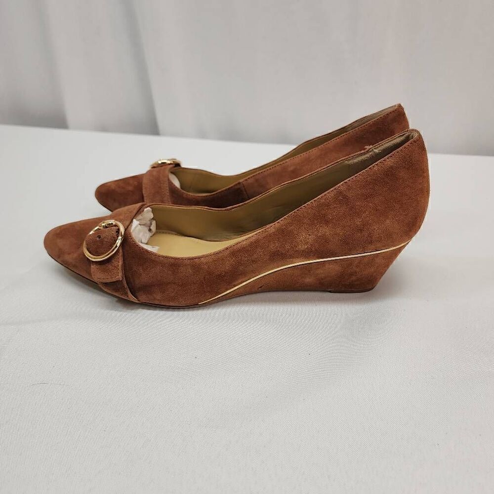Talbots Size 9 Brown Suede Leather Wedges Buckel Embellished D - Picture 6 of 11